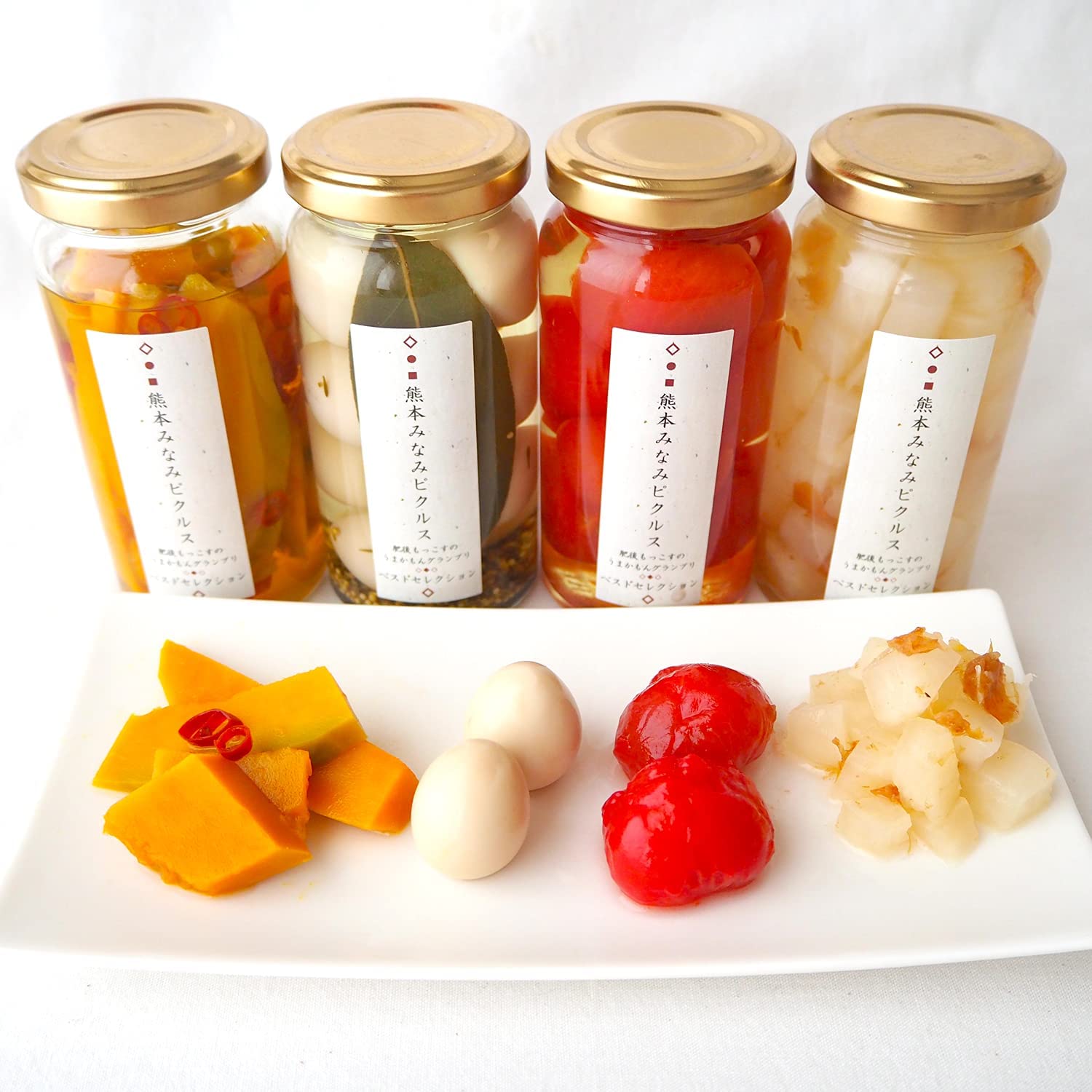 【送料無料】熊本みなみピクルス 4本セット(かぼちゃのピクルス&うずらの卵ピクルス&トマトのハニーピクルス&大根梅柚子のピクルス) ※ギフト