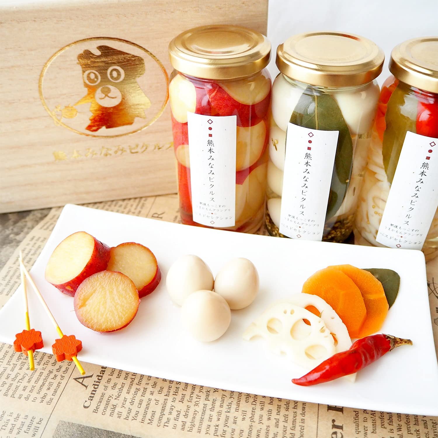 【送料無料】ピクルス 3本セット（うずら&さつまいもバニラ&洋風）※ギフトBOX（桐箱）入り なら熊本みなみピクルス＆チップス